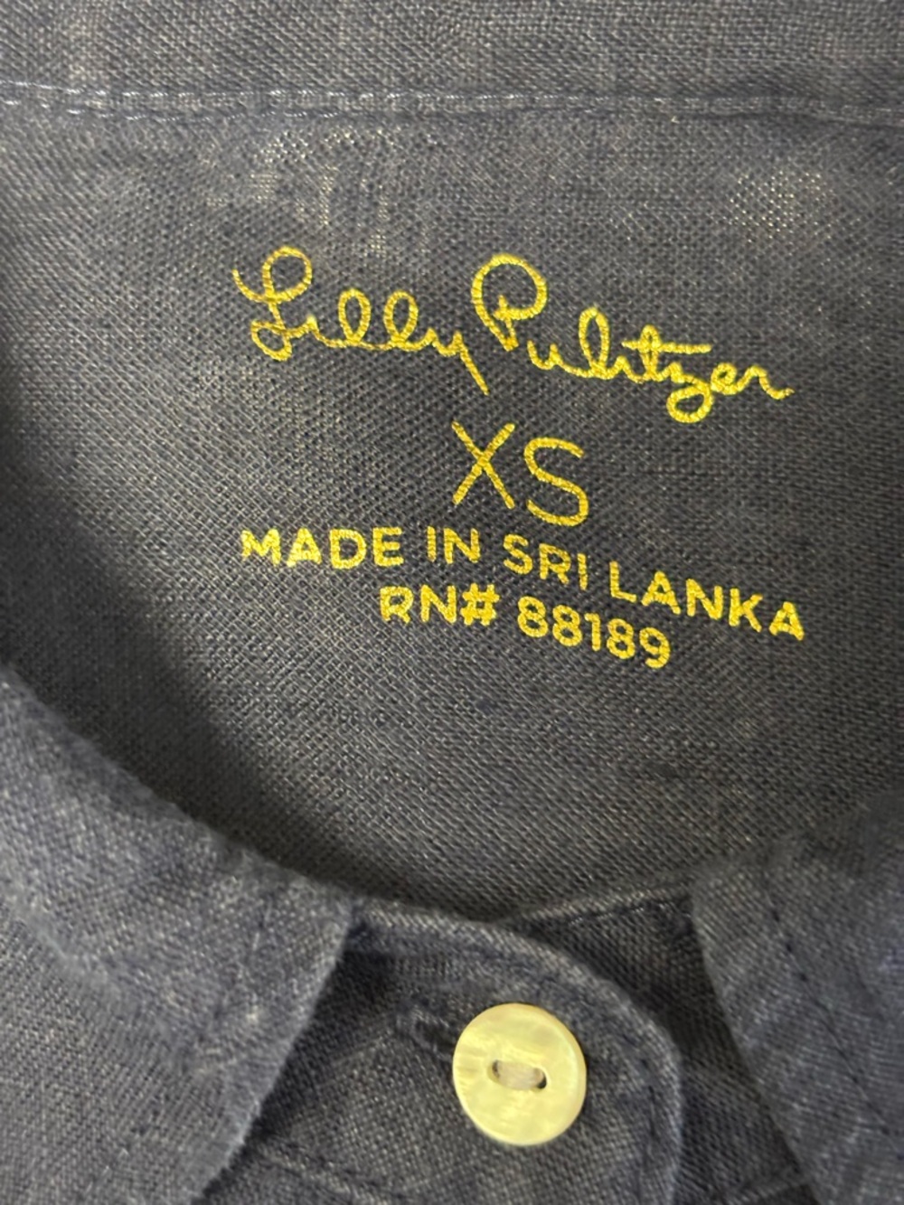 Lily Pulitzer 100% Linen Navy Button-Up Shirt Women’s XS - Picture 4 of 7